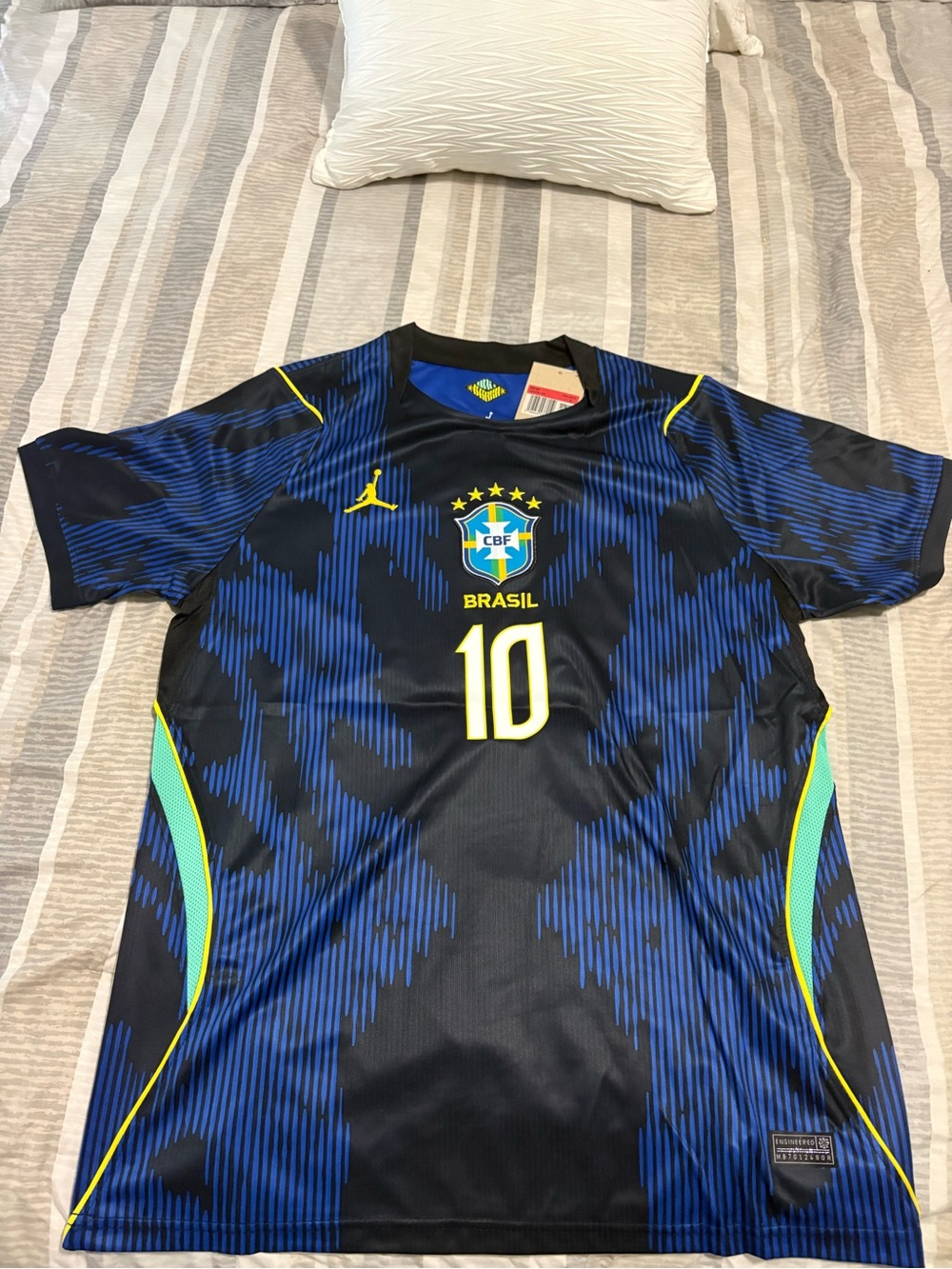 Jordan Brazil #10 Away Soccer Jersey — Blue & Black with Yellow Accents